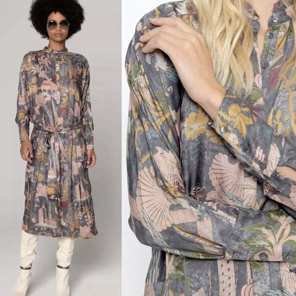 $398 Burning Torch Carlotta Silk Blend Caftan Belted Dress Sz XS Anthropologie - Picture 2 of 11